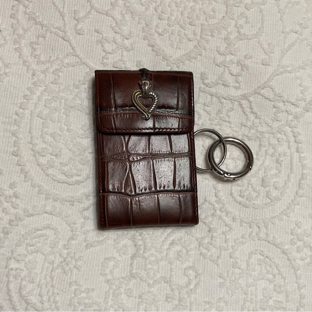 Brighton Key Chain Holder Pouch Brown Croc Embossed Leather